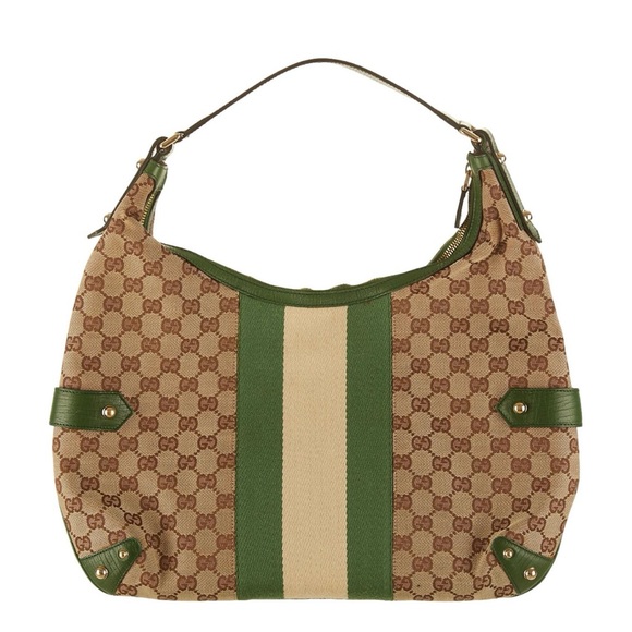 Gucci RARE Green Large Horsebit Chain Web Monogram Hobo Shoulder Bag $2500 - Picture 2 of 6
